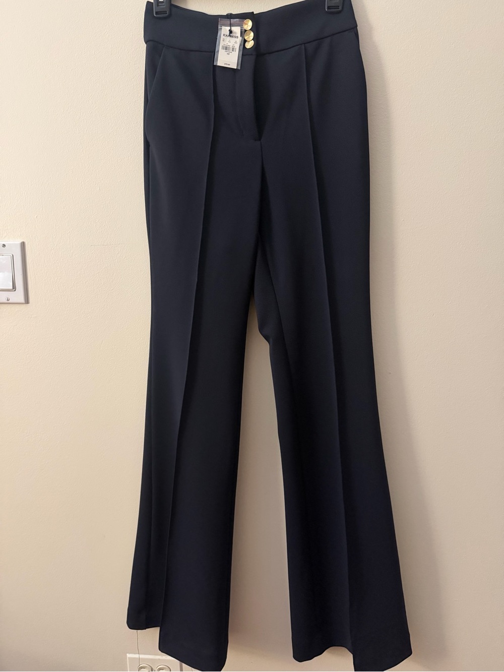 Express Black High-Waist Wide-Leg Trousers with Gold Buttons